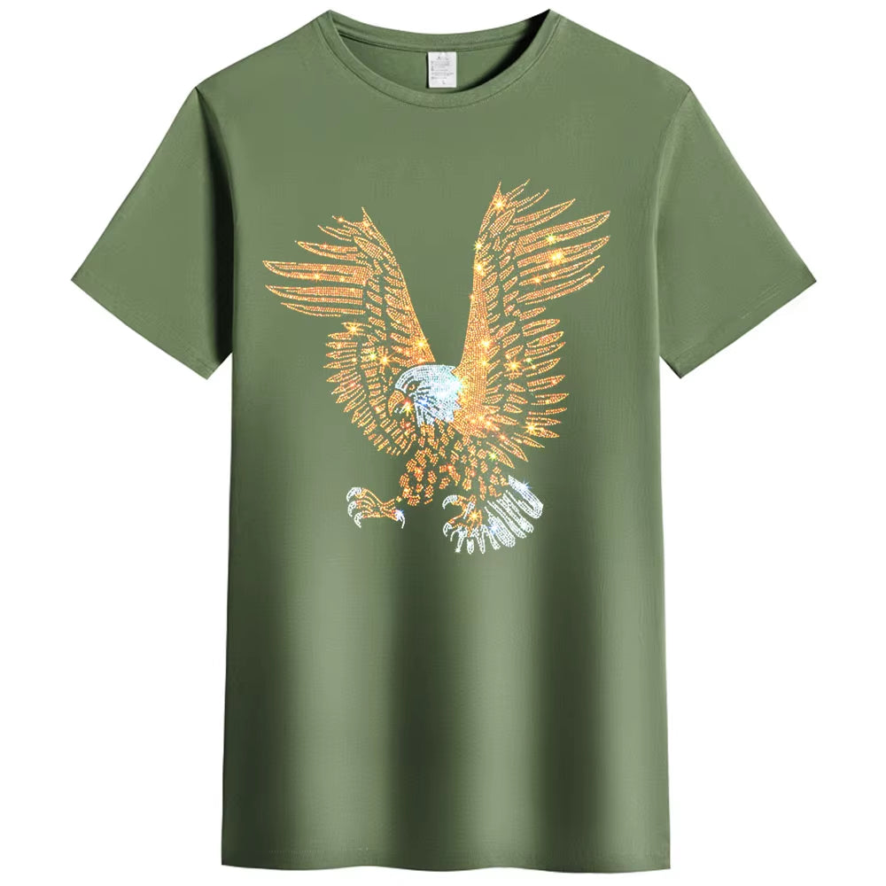 Men’s 3D Rhinestone Eagle T-Shirt | Summer Casual Short Sleeve Graphic Tee