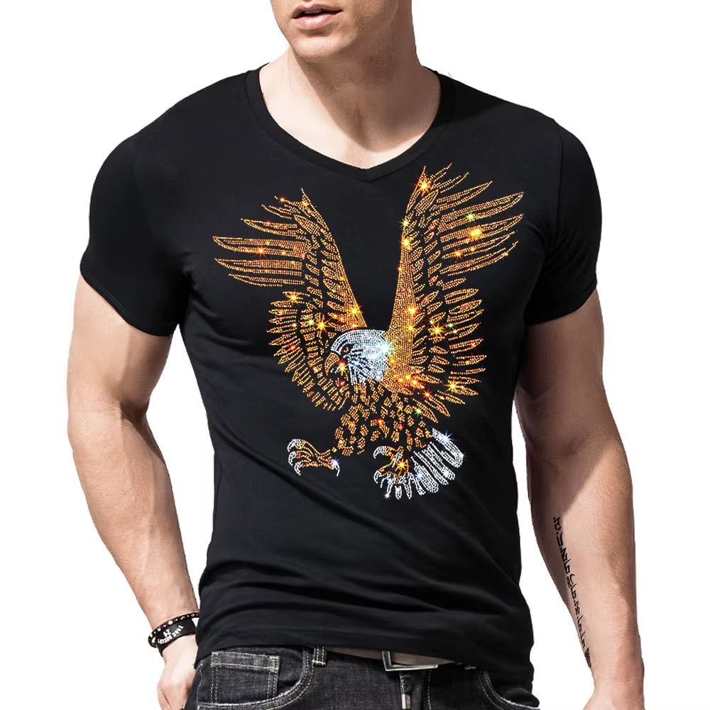 Men’s 3D Rhinestone Eagle T-Shirt | Summer Casual Short Sleeve Graphic Tee